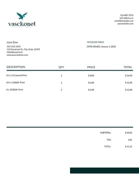 Vasckonet branded invoice