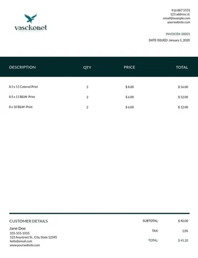 Vasckonet invoice, header bar