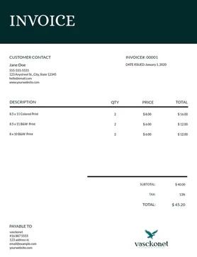 Vasckonet invoice, bold header