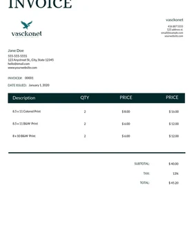 Vasckonet invoice, dark banner