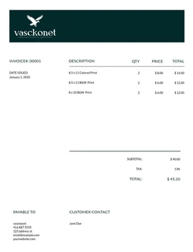 Vasckonet invoice, classic